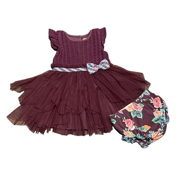 Matilda Jane Soiree Cable Knit Tulle Dress Bloomers Once Upon A Time plum 12-18 - Picture 1 of 12